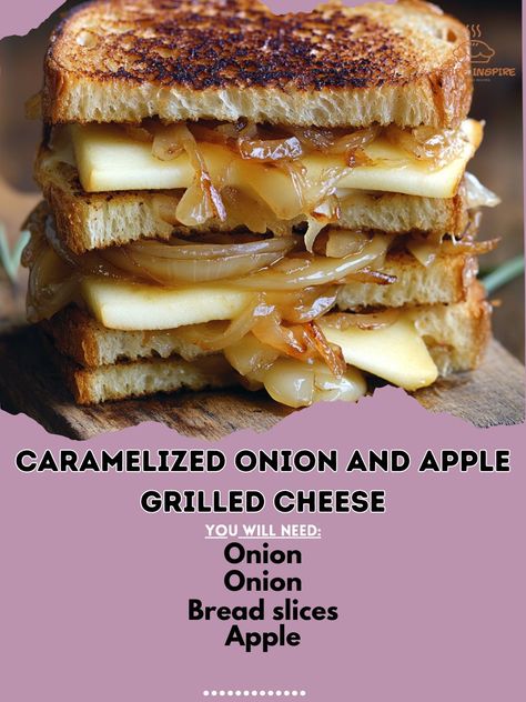 🧀🍎 Caramelized Onion and Apple Grilled Cheese—This twist on grilled cheese combines sweet apples and caramelized onions for an irresistible treat! 🍂🧀 #GrilledCheese #FallFlavors Caramelized Onion and Apple Grilled Cheese Ingredients: Bread slices (4, your choice) Butter (2 tbsp) Onion (1, thinly sliced) Apple (1, thinly sliced) Gruyère cheese (4 oz, shredded) Cheddar cheese (4 oz, shredded) Instructions: Caramelize onions in butter over medium heat until golden brown, about 10 minutes. Bu... Caramelized Onion Grilled Cheese, Onion Grilled Cheese, Classic Grilled Cheese, Onion Jam, Grilled Cheese Sandwiches, Best Grilled Cheese, Cheese Tasting, Caramelized Onion, Grilled Sandwich