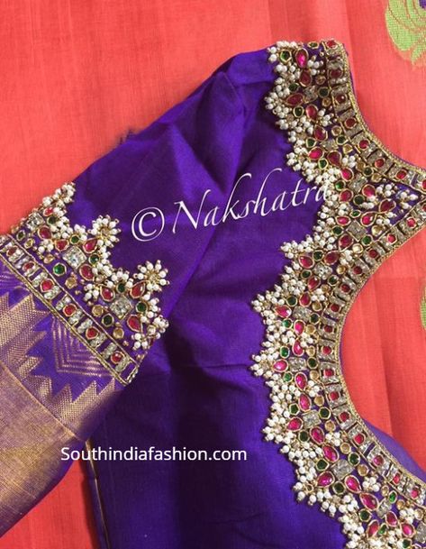 guttapusalu blouse patterns Pearl Work Blouse Designs, Blouse Designs For Silk Sarees, Work Blouse Designs, Maggam Work Blouse, Saree Bollywood, Pearl Work, Wedding Saree Blouse Designs, Blouse Design Images, Wedding Blouse Designs