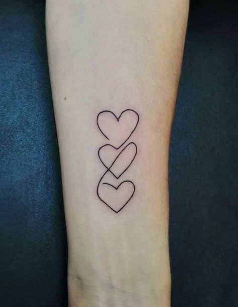 Interlocked Heart Tattoo, Heart Dates Tattoo, 3 Heart Tattoo Ideas, Multiple Heart Tattoos, Interlocking Hearts Tattoo, Interlocking Heart Tattoo, Triple Heart Tattoo, 3 Heart Tattoo, 3 Hearts Tattoo Ideas