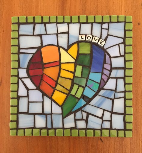 Heart Mosaic, Mosaic Heart, Mosaic Hearts, Mosaic Heart Craft For Kids, Mosaic Rainbow, Heart Mosaic Ideas, Pride Stained Glass Pattern, Mosaic Designs Pattern, Mosiac Art Hearts