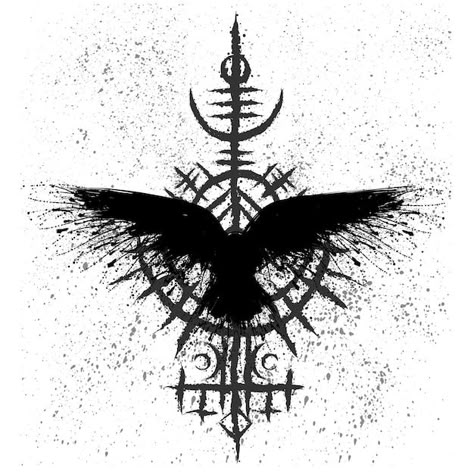 Vector símbolo de cuervo vikingo escandi... | Premium Vector #Freepik #vector #ilustraciones #fantasia #blanco-negro #ilustraciones-vectoriales Norse Raven Tattoo, Nordic Raven Tattoo, Crow Tattoo For Men, Nordic Tattoos, Nautical Tattoo Sleeve, Crow Tattoo Design, Arte Viking, Skull Hand Tattoo, Art Viking