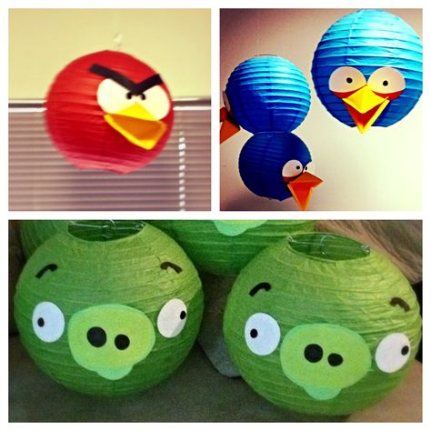 Angry birds decoration with paper lanterns Pokemon Lanterns Diy, Angry Birds Classroom Theme, Paper Lantern Animals, Angry Bird Decoration Ideas, Decoration With Paper, Paper Lantern Owl, Lantern Parade, Paper Lanterns Party, Bird Birthday Parties