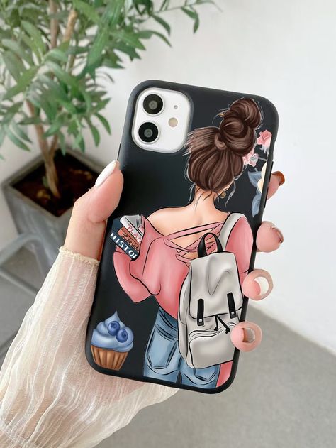 Multicolor  Collar  TPU Figure Phone Cases Embellished   Phone/Pad Accessories Painted Phone Case, Diy Phone Case Design, Phone Cover Design, Cute Love Cartoons, Japanese Dolls, Ideas For Instagram Photos, Samsung Phone Cases, Diy Phone, Case Design