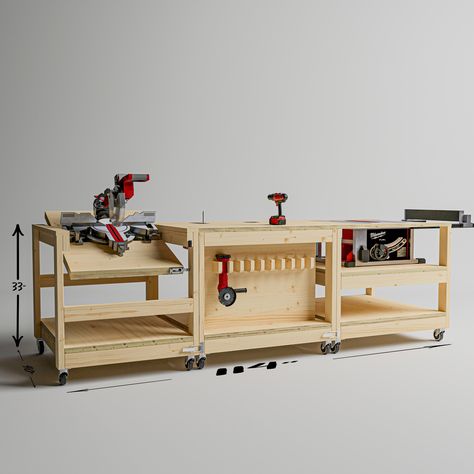 Workbench Diy, Workbench Storage, Workbench Plan, Garage Workshop Layout, Garage Workbench Plans, Table Saw Workbench, Saw Table, Miter Saw Table, Workbench Designs