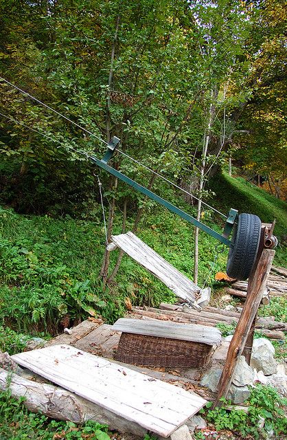 uphill pulley Pully System, Urban Survival Kit, Sustainable Homestead, Invisible Cities, Dog Leg, Urban Survival, Sloped Garden, Bike Wheel, Outdoor Play