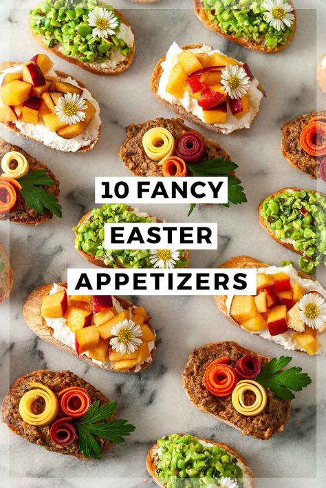 These fancy Easter appetizers are elegant, colorful, and deceptively easy to put together! Just because they're fancy, that doesn't mean they're tricky! They'll come together so quickly and impress every guest! Decorate your Easter table with these delightful, edible, creative works of art! Sweet and savory, creamy and crunchy, with gluten-free, dairy-free, and vegan options too! Easter Finger Food, Spring Appetizers, Goat Cheese Appetizer, Lamb Dinner, Fancy Appetizers, Easter Side Dishes, Easter Appetizers, Christmas Appetizers Party, Easter Lunch