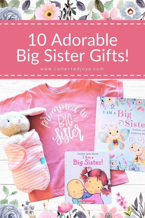 10 Adorable Big Sister Gifts Big Sister Gift Ideas, Big Sister Kit, Big Sister Reveal, Big Sister Shirts, Big Brother Gifts, New Big Sister Gifts, Sister Gift Ideas, New Big Sister, Pregnancy Announcement Big Sister