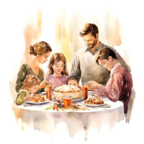 Premium Photo | Beautiful Family giving thanks at the table watercolor clipart illustration Family At Table Illustration, Family Photo Aesthetic, Family Illustration Art, Scared Ghost, Family Drawing Illustration, Exotic Desserts, Family Illustrations, Family Watercolor, Illustration Family