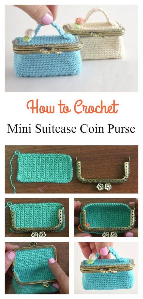 How to Crochet Mini Suitcase Coin Purse #purse Sell Crochet, Mini Suitcase, Bandeau Au Crochet, Coin Purse Pattern, Yarn Creations, Crochet Coin Purse, Homemade Items, Crochet Shell Stitch, Confection Au Crochet