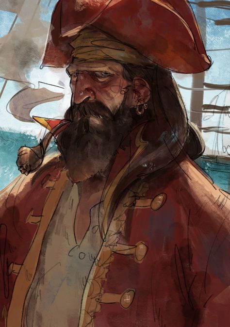 Pirate Character Concept Art, Pirate Crew Fantasy Art, Pirate Digital Art, Pirate Illustration Character, Old Pirate Character, Old Pirate Character Art, Old Pirate, Pirate Aesthetic, Anime Pirate