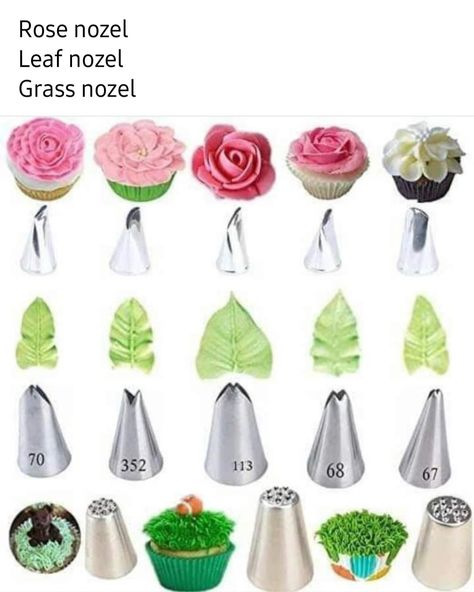 Cake Nozzles And Their Designs, Nozzles And Their Designs, Cake Nozzles, Icing Nozzles, Cake Decorating For Beginners, Nozzle Design, Cookie Bakery, Frosting Tips, Icing Tips