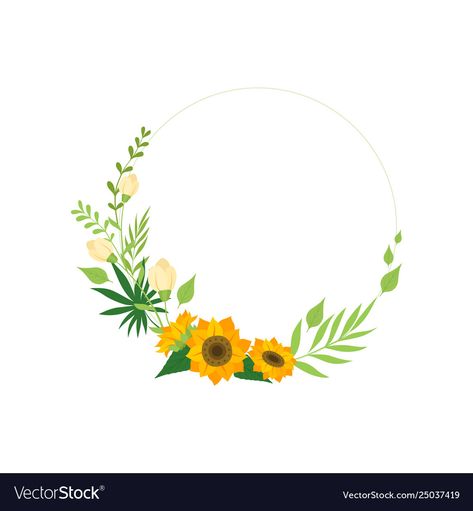 Sunflower Circle Frame, 05 Tattoo, Leavers Shirt, Sunflower Template, Frame Circle, Boho Style Design, Giving Flowers, Plant Icon, Floral Circle