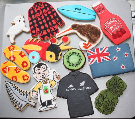 More Kiwiana Cookies... by ConsumedbyCake, via Flickr Kiwi Recipes, Hot Wheels Party, New Zealand Houses, Nz Art, New Zealand Art, All Things New, Felt Decorations, Night Market, Time To Celebrate