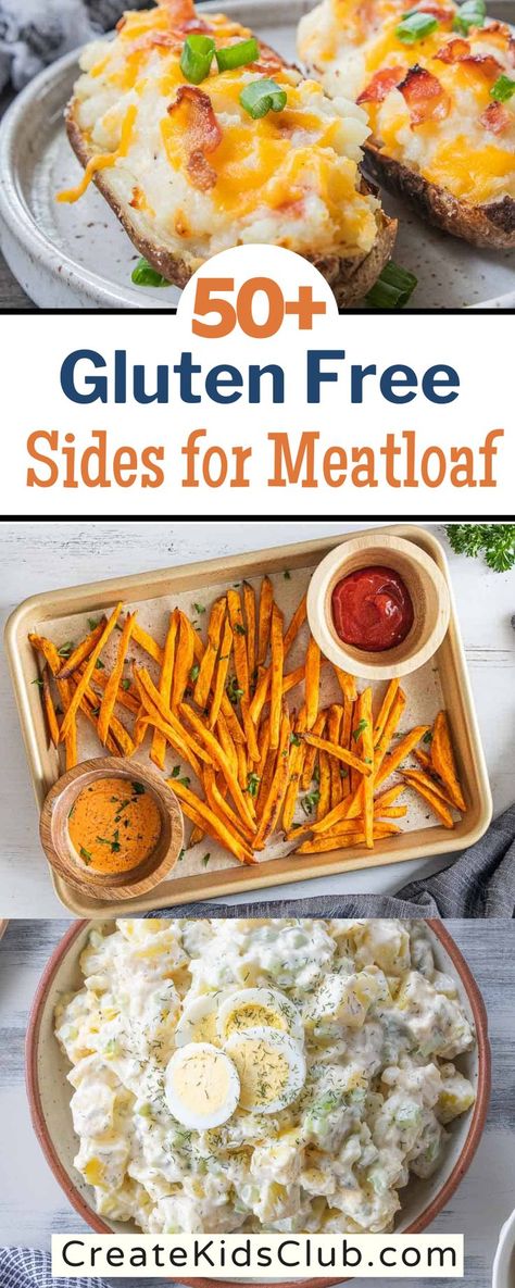 No more wondering what goes with meatloaf! We’ve gathered 50+ gluten-free sides for meatloaf that your family will love. You’ll find everything from potato dishes to salads and rolls to easily plan your menu stress-free. These savory side dishes are the key to turning meatloaf into the ultimate comfort meal. There are only a handful of things we can think of that that are more comforting than sharing a meatloaf dinner with the family. Now with these meatloaf sides, you are set to impress. What Goes With Meatloaf, Sides For Meatloaf, Meatloaf Sides, Savory Side Dishes, Healthy Meatloaf, Meatloaf Dinner, Gluten Free Sides, Gluten Free Recipes For Dinner, Gluten Free Recipes Easy