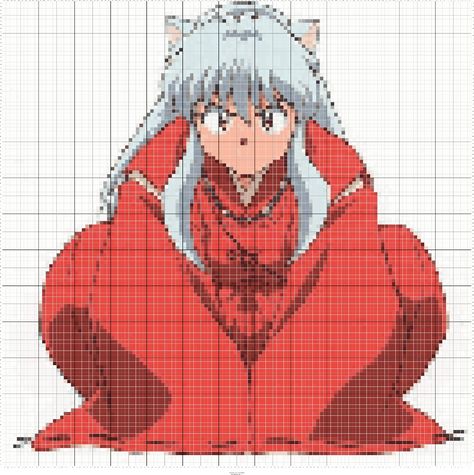 Inuyasha knit and crochet chart Inuyasha Alpha Pattern, Grids Crochet, Inu Yasha, Crochet Charts, Hamma Beads, Ancient Magus Bride, The Ancient Magus Bride, Gaming Hoodie, Pixel Crochet