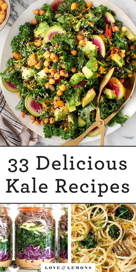 These delicious kale recipes include comforting pastas, cozy soups, bountiful salads, and more! This hearty, healthy green has never tasted better. | Love and Lemons #kale #healthy #kalerecipes #mealprep Hot Kale Recipes, Vegetarian Recipes With Kale, Kale And Zucchini Recipes, Summer Kale Recipes, Fish And Kale Recipes, Summer Kale Salad Recipes, Kale And Mushroom Recipes, Recipes With Kale Easy, Dino Kale Recipes