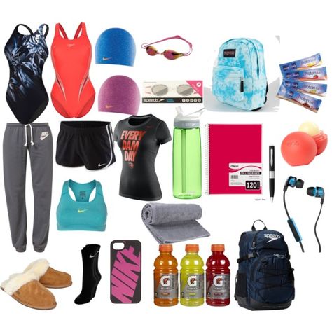 Swim Team Essentials for beginners What To Pack In Your Swim Bag, What To Put In Your Swim Bag, Whats In My Swim Bag, Swim Team Bag Essentials, Swim Team Essentials, Swim Class Essentials, Swim Bag Essentials Competitive, Swim Meet Outfit, What To Pack For Swimming