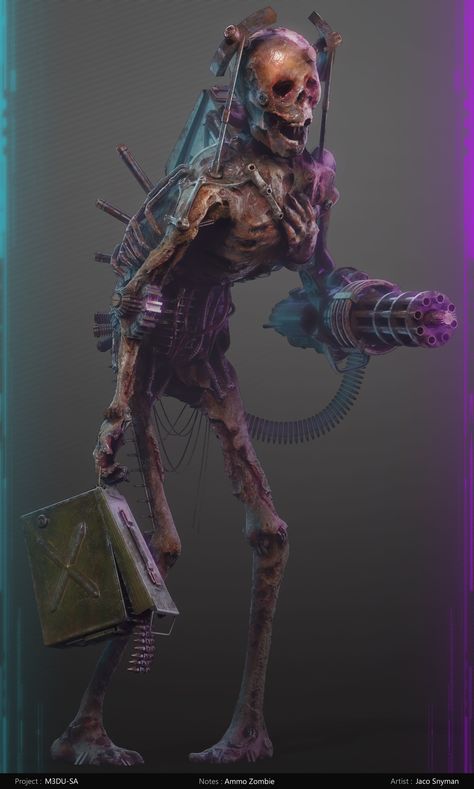 ArtStation - The Ammo Zombie, Jaco Snyman Robot Zombie Concept Art, Medieval Zombie Apocalypse, Cowboy Apocalypse, Cyberpunk Zombie, Robot Zombie, Zombie Art, Animation Art Character Design, Fantasy Monster, Modern Fantasy