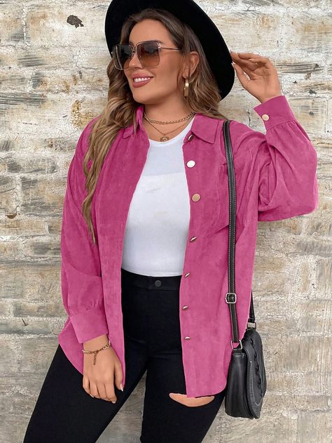 Plus Size Women's Plain Batwing Long Sleeve Loose Casual Pocket Blouse, Spring Autumn Purple Casual  Long Sleeve Fabric Plain Shirt Non-Stretch Spring/Summer Women Plus Clothing, size features are:Bust: ,Length: ,Sleeve Length: Business Casual Minimalist, Trendy Business Casual, Pocket Blouse, Business Formal Dress, Formal Dresses Gowns, Plus Size Coats, Professional Dresses, Elegant Dresses Long, Basic Shirts