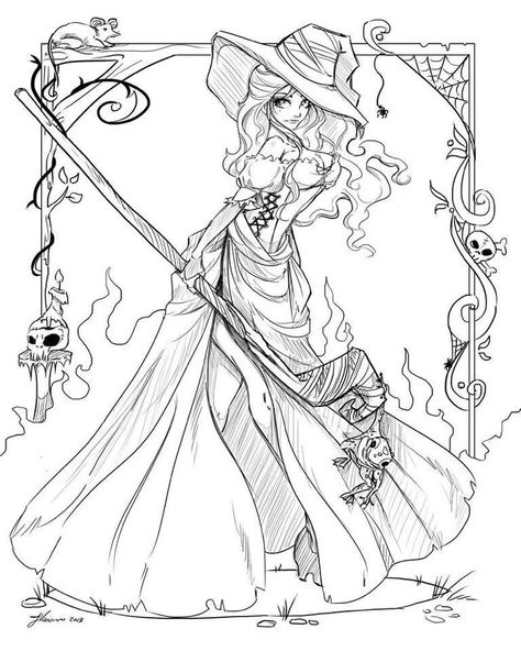 Witch Art Coloring Page for Adults Witch Coloring Pages, Dragons Crown, Adult Coloring Designs, Fairy Coloring, Adult Coloring Book Pages, Coloring Pages For Girls, Halloween Coloring Pages, Witch Art, Coloring Pages To Print