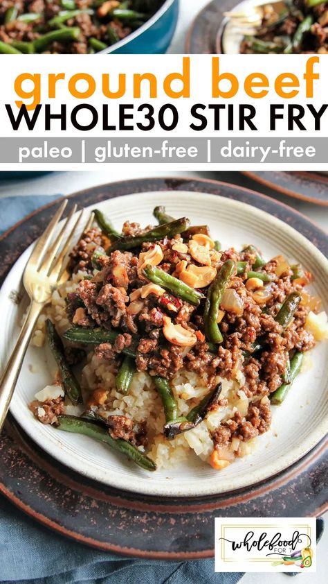 Whole30 Ground Beef Stir Fry - Paleo, gluten-free, dairy-free, egg-free, nut-free. Quick and EASY dinner! Paleo Hamburger Recipes, Whole30 Ground Beef, Nourishing Dinner, Ground Beef Stir Fry, Whole Foods Meal Plan, Paleo Meal Plan, Beef Stir Fry, Easy Family Dinners, Beef Dinner