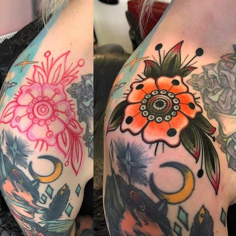 Fun Filler Tattoos, Traditional Tattoo Sleeve Filler, Tattoo Sleeve Filler, Flower Tat, Tattoo Filler, Mark Tattoo, Traditional Tattoo Sleeve, Elbow Tattoos, D Tattoo