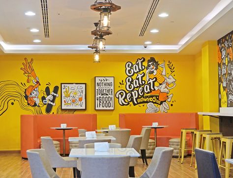 Graffiti / Doodle on Behance Graffiti Restaurant, Wall Graphics Restaurant, Graffiti Interior, Chocolate Walls, Restaurant Kitchen Design, Small Restaurant Design, Doodle Wall, Chicken Logo, Mural Art Design