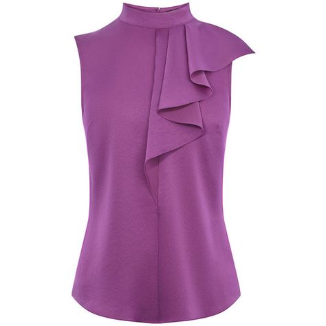 Jeans Blouse Outfit, Áo Blu, Ruffle Top Blouses, Sewing Blouses, Fashion Tops Blouse, Purple Top, Blouse Outfit, Blouse Patterns, Karen Millen