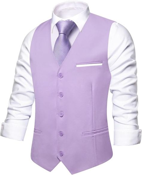 Amazon.com: Hi-Tie Solid Suit Vest for Men Slim Fit V Neck Dress Waistcoat for Wedding 3 Real Pockets Formal Men Vest Jacquard,Lavender Purple,3X-Large : Clothing, Shoes & Jewelry Lavender Wedding Suit, Suit Vest For Men, Morning Suit, Men Vest, Formal Men, Vest For Men, Morning Suits, Lavender Wedding, Mary Poppins