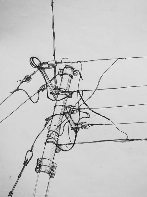 Telephone Poles Drawing, Telephone Wire Tattoo, Powerlines Tattoo, Buildings Drawing Simple, Telephone Pole Tattoo, Power Lines Drawing, Power Line Drawing, Power Line Tattoo, Powerline Tattoo