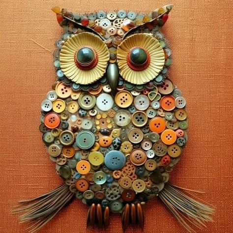 Button Owls Crafts, Owl Button Art, Owl Diy Crafts, Owl Crafts For Adults, Diy Owl Crafts, Owl Crafts Diy, Owl Yard Art, Hallowen Crafts, Owl Garden Art