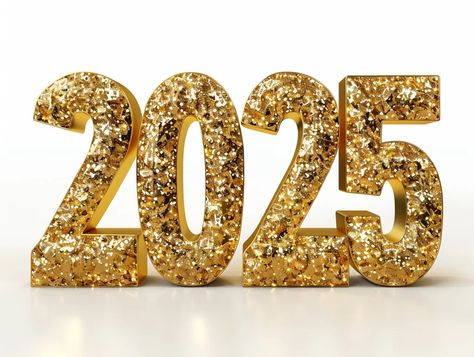 The image is of the year 2025 written in gold. The numbers are three-dimensional and appear to be made of gold glitter ->> more details in ai-img-gen.com 2025 Gold Design, 2025 Number Design, 2025 Number, 2025 Gold, Anniversary Care Package, 2025 Manifestation, Dove Images, Halloween Gift Baskets, Vision 2025