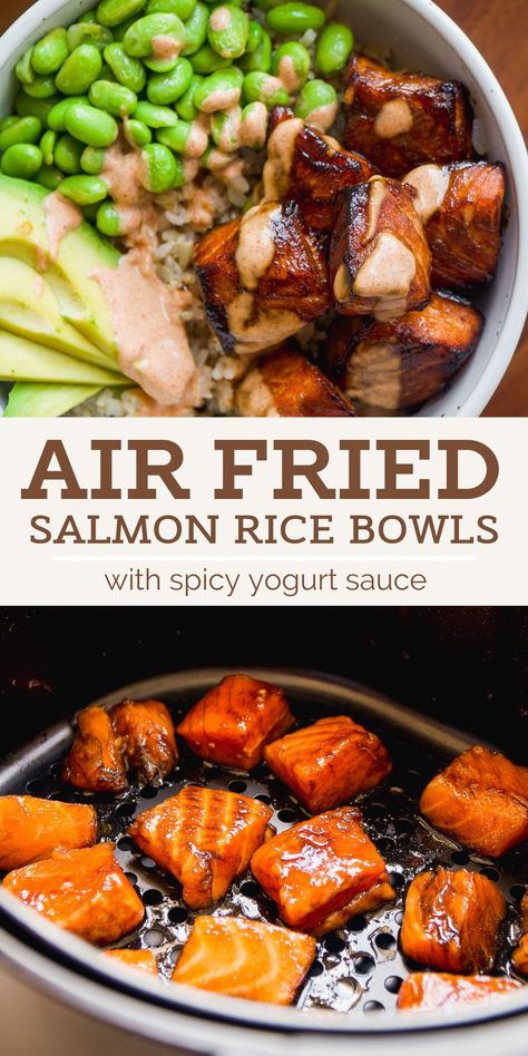 Teriyaki Salmon Bites, Bowls Ideas, Salmon Rice, Salmon Bites, Dinner Recipes For Family, Salmon And Rice, Teriyaki Salmon, Air Fryer Dinner Recipes, Health Dinner