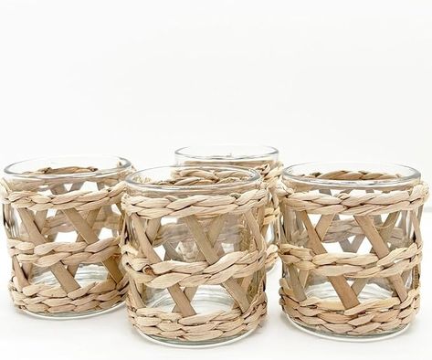 Amazon.com: Pack 4 Woven Rattan Tealight Candle Holder Candle Lantern, Coastal Tropical Boho Glass Tea Light Holder Votive Candle Holders, Natural Seagrass Hand Woven Votive Candle Holder : Home & Kitchen Farmhouse Candle Holders, Glass Tea Light Holders, Unique Centerpieces, Flickering Candles, Wedding Venue Decorations, Venue Decor, Votive Candle Holders, Tealight Candle Holders, Candle Lanterns