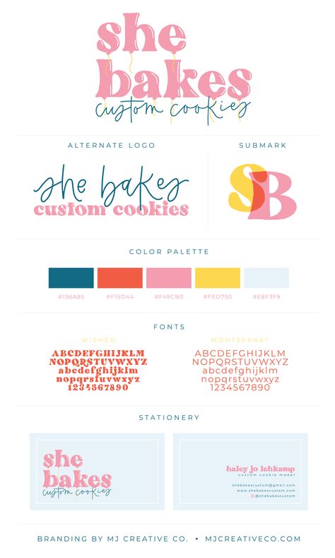 She Bakes Branding | MJ Creative Co. Cookies Logo Ideas Brand Identity, Stationary Company, Cookies Branding, Type Poster, Identity Design Inspiration, Type Posters, Graphic Design Trends, Graphic Design Fun, Mood Board Design