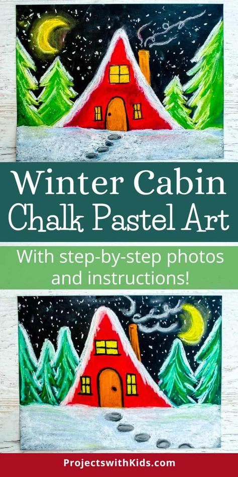 Art Projects On Black Paper, 6th Grade Winter Art Projects, Middle School Winter Art Projects, Winter Art Lessons Elementary, Winter Art Kids, Oil Pastel Art For Kids, Winter Art Ideas For Kids, Pastel Art Projects, Painting Winter Scenes