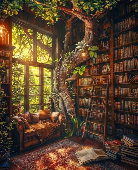 Ghibli Interior, Forest House Interior, Forest Library, Green Cottagecore, Building A Small House, Woodland House, Earthship Home, Dream Library, Library Aesthetic