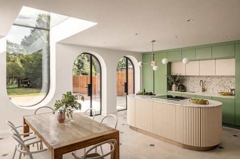 Terrazzo Design, Kitchen Addition, 1930s House, Hidden Kitchen, Casa Patio, Arched Doors, House Studio, Kitchen Extension, Uk Kitchen