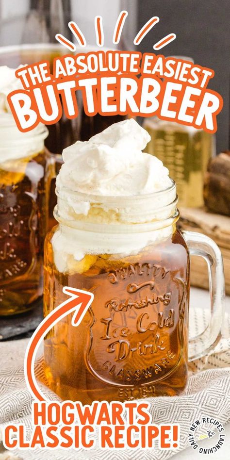 This butterbeer drink has a rich creamy butterscotch flavor and tastes just like the famous drink that Harry Potter and friends enjoyed. How To Make Butterbeer, Harry Potter And Friends, Letter To Hogwarts, Butter Beer Recipe Harry Potter, Homemade Butterbeer, Harry Ron And Hermione, Butterscotch Syrup, Harry Potter Butter Beer, Harry Potter Theme Birthday