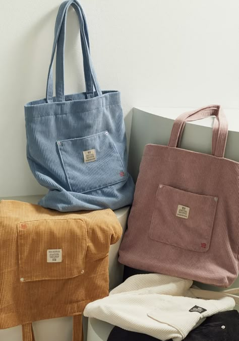 Totes Ideas, Sac Tote Bag, Corduroy Tote Bag, Sacs Tote Bags, Diy Tote, Diy Bag Designs, Craft Tote Bag, Tote Bags Sewing, Diy Tote Bag