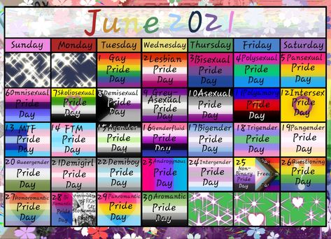 Pride Month Calendar, Pansexual Pride Day, Pride Flag Colors, Asexual Pride, Pride Day, Pansexual Pride, Month Calendar, Gay Memes, Lgbt Love