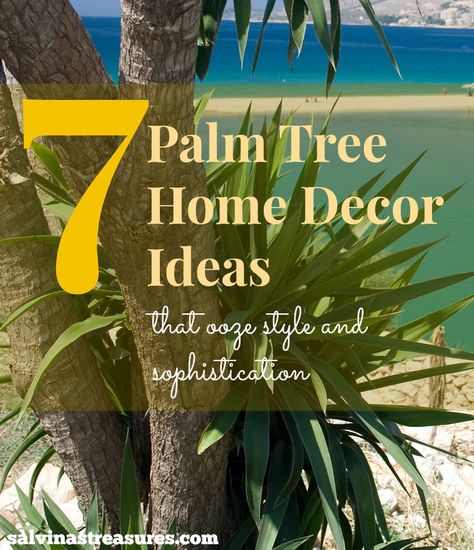 7 Palm Tree Home Decor Ideas that are sure to make your home ooze style and sophistication. You gotta see these if you like palm trees :-) http://www.salvinastreasures.com/palm-tree-home-decor/ Palm Tree Bathroom, Palm Tree Decor, Palm Tree Decorations, Travellers Palm, Ocean Home Decor, Tree Home Decor, Tree Home, Vacation Vibes, Paint Background