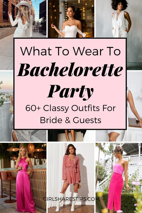 Looking for classy bachelorette party outfits? Check this post for the best bachelorette outfit ideas for the guests and the bride. | Bachelorette party outfit | bachelorette outfits group | bachelorette night out outfit | bachelorette group outfits night | Nashville bachelorette outfits | bachelorette party outfit ideas | bachelorette outfit for bride | bachelorette party outfit black | bachelorette party outfit night winter | bachelorette party outfit disco | bachelorette party outfit cowgirl Cute Casual Bachelorette Outfits, Bach Party Going Out Outfit, Bachlorette Party Outfit Ideas, Bachelorette Party Day Outfit, Bachelorette Party Outfit New Orleans, Bachelorette Party Outfit Ideas Bride, Classy Bachelorette Outfit Ideas, Bachelorette Party Dress For Bridesmaid, Outfits For Bachelorette Weekend