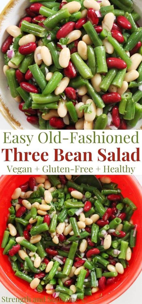 3 Bean Salad Recipe, Quick Healthy Side Dishes, Canellini Beans, Vegan Bean Salad, Kidney Bean Salad, 3 Bean Salad, Potluck Side Dishes, Bean Salad Recipe, Three Bean Salad