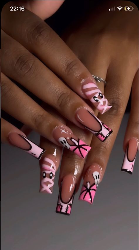 Trending Nail Inspo 2024, Halloween Nail Designs Short, Pink Toe Nails, Orange Acrylic Nails, Cheetah Print Nails, Ears Pierced, Tapered Square Nails, Acrylic Nail Set, Blue Acrylic Nails