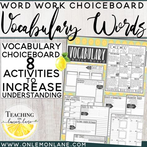 .vocab choiceboard cover Vocabulary Choice Board, Vocabulary Words Activities, Center Rotations, 6th Grade Social Studies, Choice Board, Acrostic Poem, Choice Boards, Word Choice, Deep Thinking