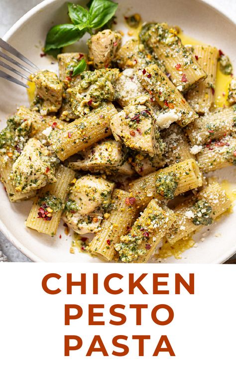 10-Minute Chicken Pesto Pasta Dinner Basil Pesto Chicken Pasta, Recipes Using Pesto, Lemon Pesto Pasta, Chicken Breast Pasta, Spring Dinners, Pesto Pasta Recipes Chicken, Basil Pesto Chicken, Ww Dinner, Chicken Pesto Pasta