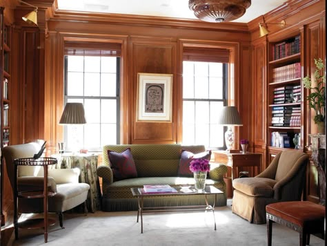 Ferguson Shamamian, Paneled Room, Paneled Library, Paneled Walls, Wood Room, Office Library, Home Libraries, Wood Panel Walls, Top Interior Designers