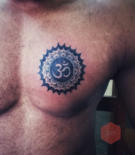 Tattoo On Chest, Hindu Tattoos, Om Tattoo Design, Tattoo Design For Hand, Om Tattoo, Mens Shoulder Tattoo, Chest Tattoo Men, Mandala Tattoo, Chest Tattoo