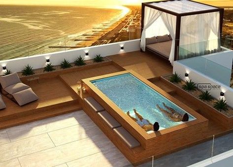 Swim Spa Landscaping, Design Per Patio, Luxury Pools Backyard, Deck Piscina, Rooftop Terrace Design, Rooftop Design, Small Pool Design, Jacuzzi Outdoor, Luxury Pools